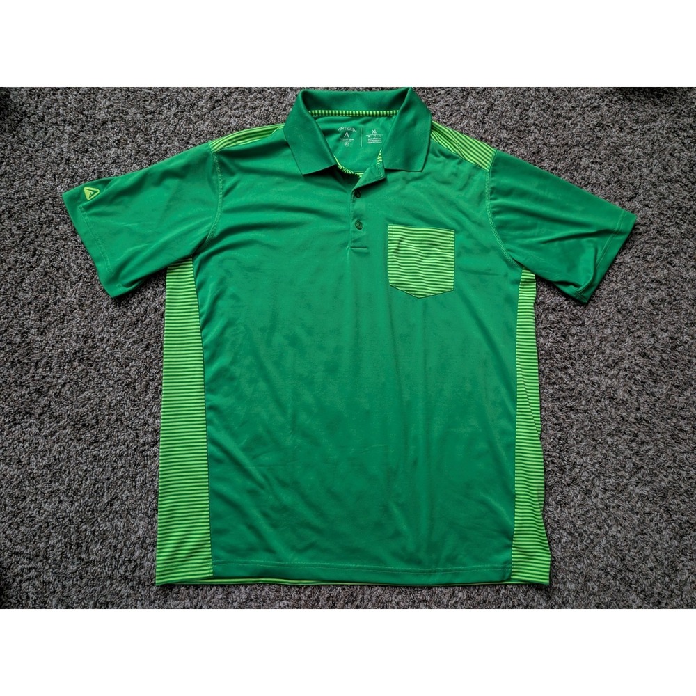 Antigua Golf Polo Neon Green Striped‎ Shirt Size XL Desert Dry